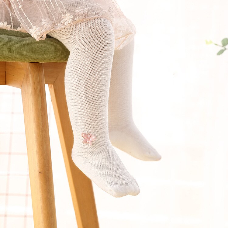 Vår sommar mesh tunn baby strumpbyxor barn tjejer prinsessa strumpbyxor söta fjäril barn strumpor vita mjuka bomullsstrumpbyxor: Vit / 0-6 månader