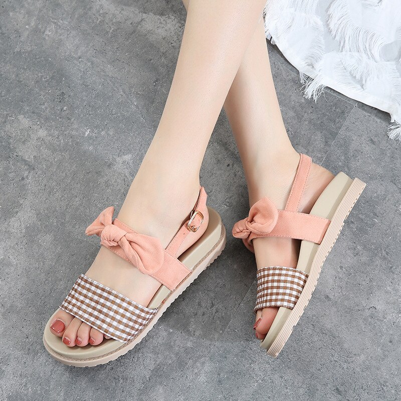 ----strik ronde neus casual sandalen zomer koreaanse damesschoenen dikke zool muffinzool l schoenen wild: Roze / 38