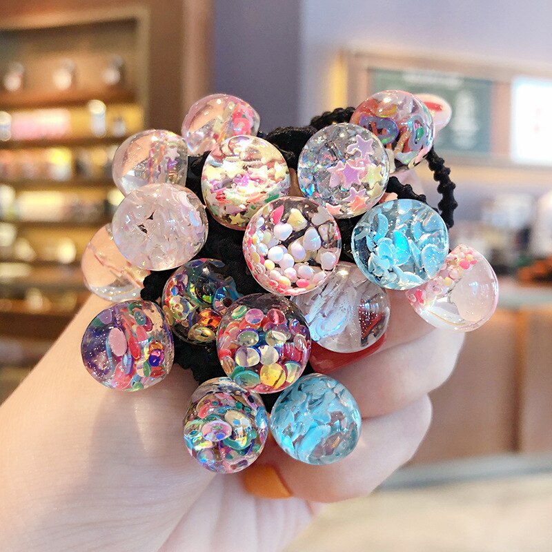 16 Pcs/Lot Glass Balls Hair Elastics Beads Hair Bands Hair Ties Girls&#39; Hair Ties Accessories