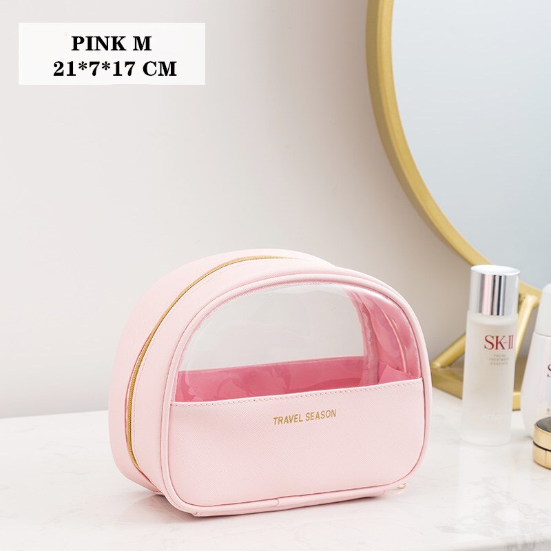 PURDORED 1 Pc Women Cosmetic Bag Travel Clear Makeup Bag Solid Color Female Mini Lipstick Make Up Pouch Necessaries: pink m