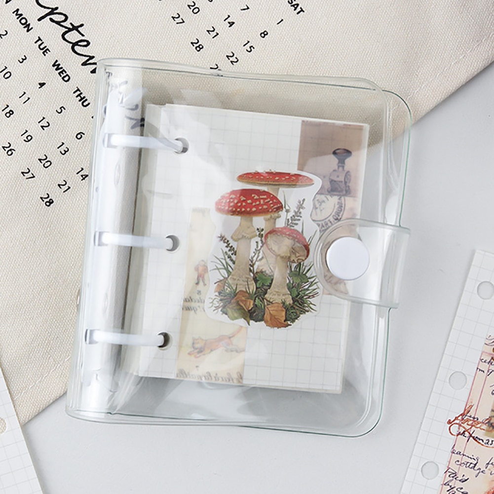 Gennemsigtig 3 ring mini løvblade håndbog studerende bærbar notesbog ringbinder kawaii kontor papirvarer