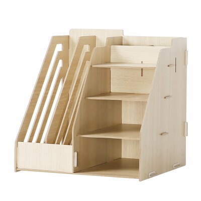 Wood Multi-Function Storage Box for Sundries Office Desk Organizer DIY Files Racks Eco Stationary Books/Magazines Holder: Wood Color