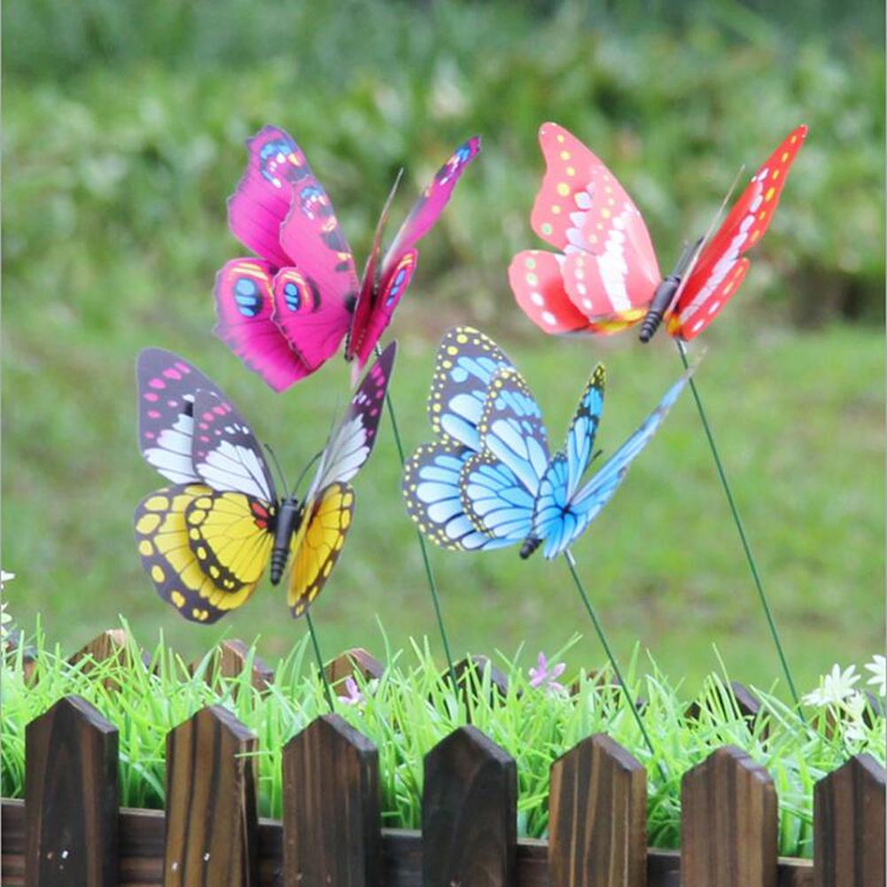 Estacas de mariposa coloridas 3D de PVC, decoración para jardín, patio, maceta, 4 Uds.