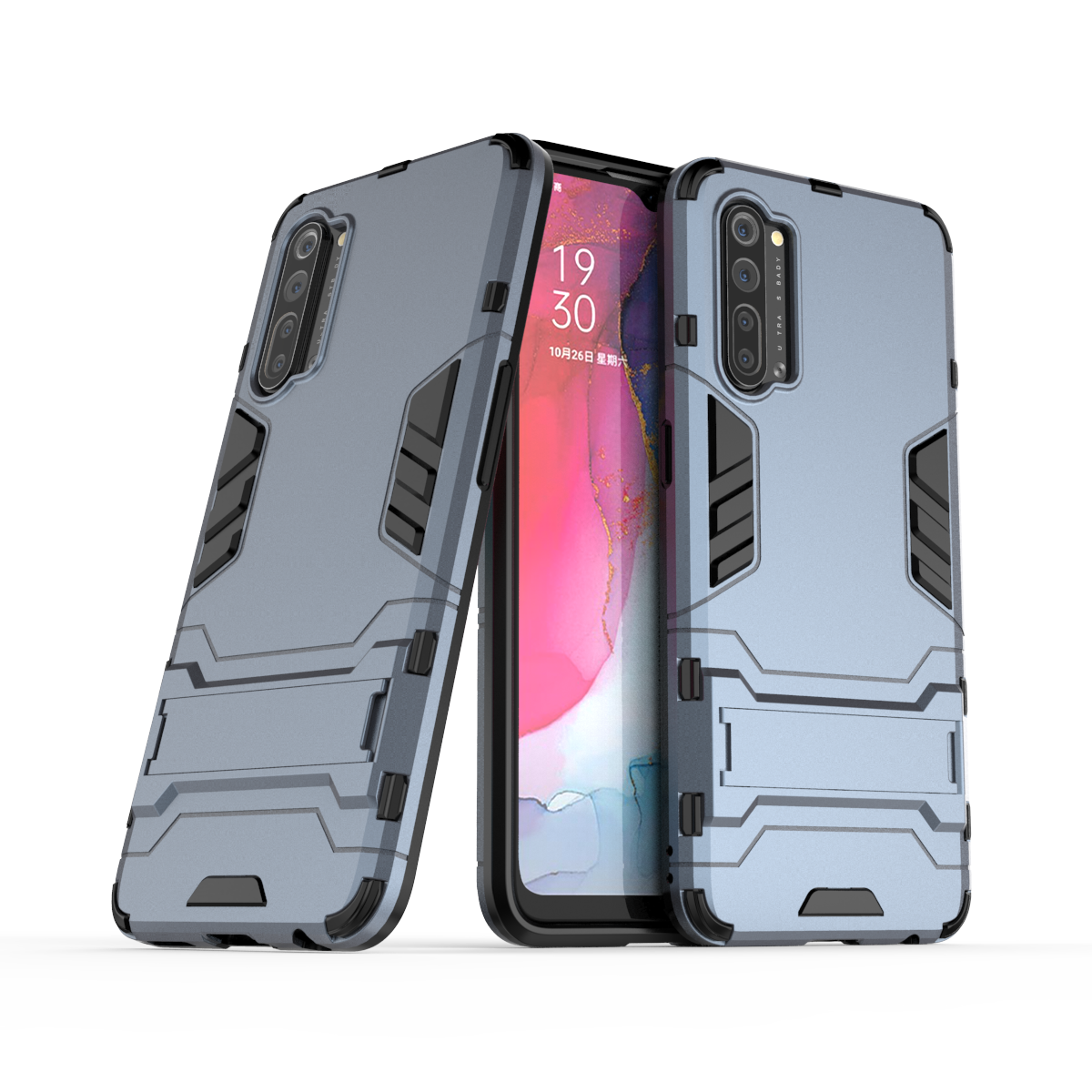 Funda de armadura híbrida para OPPO Reno 5Z 5g 5 Pro Plus 4 SE 4 Pro 4g 3 Pro 2 Z con soporte, funda de teléfono protectora para Reno A Z: plástico / Azul