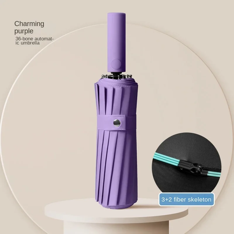 Guarda-chuva reforçado automático para homens, guarda-chuva de uso duplo, resistente a raios UV, proteção solar, chuva e sol, 60 ossos: ROXO