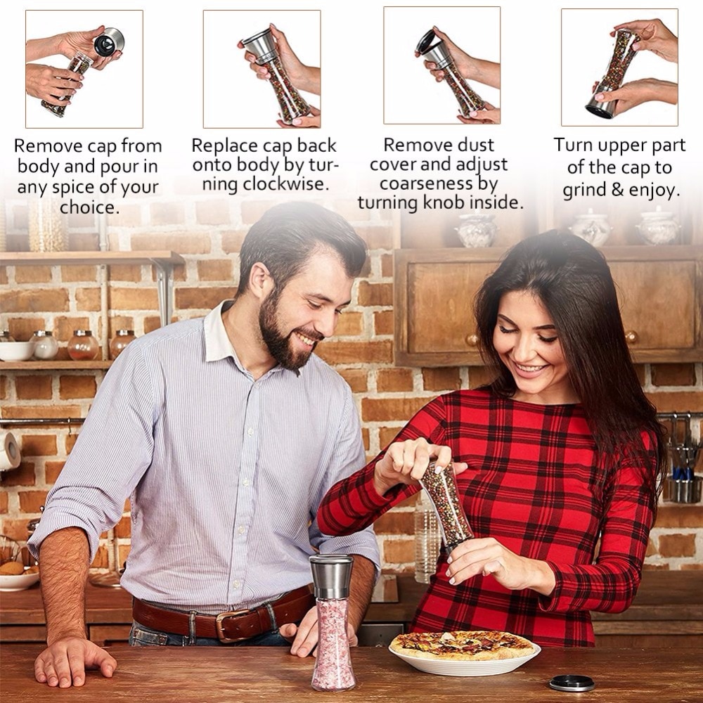 salt og pepper kvern med olivenoljesprøyter sett av 3 til matlaging