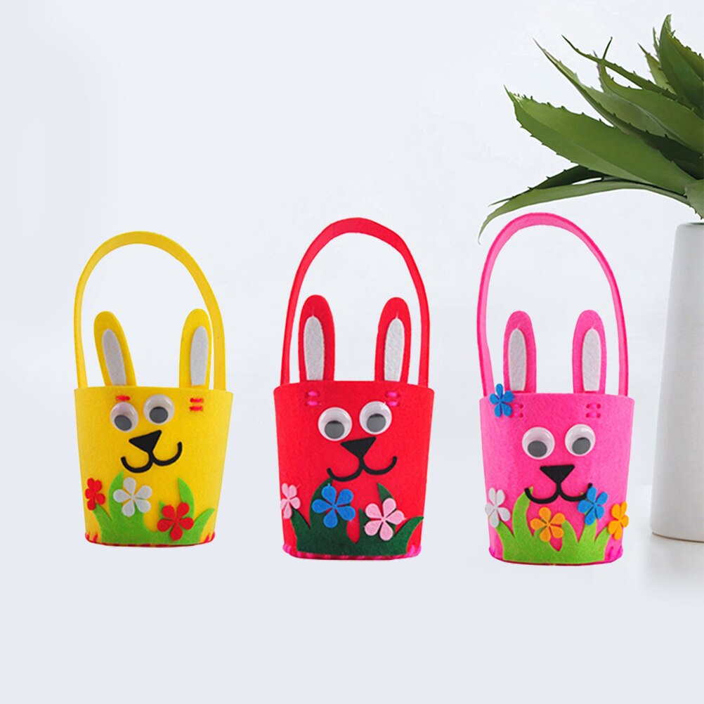 3PCS Easter DIY Material Kit DIY Material Kit Cartoon DIY Flower Basket Easter Egg Material Kit for Kids