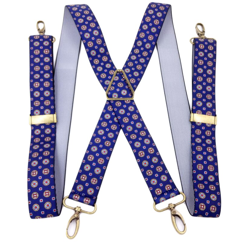MENDENG Men's Elastic X-Back Suspenders Metal Swivel Hook Clip Shoulder High Elastic Suspenders Husband Father: Blue Copper
