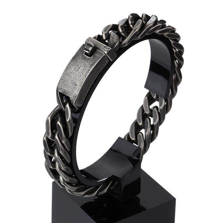 Black 316L Stainless Steel Men Biker Bracelets 12.5mm / 15mm HipHop Punk Rock Vintage Double Link Curb Cuban Chain Bracelet