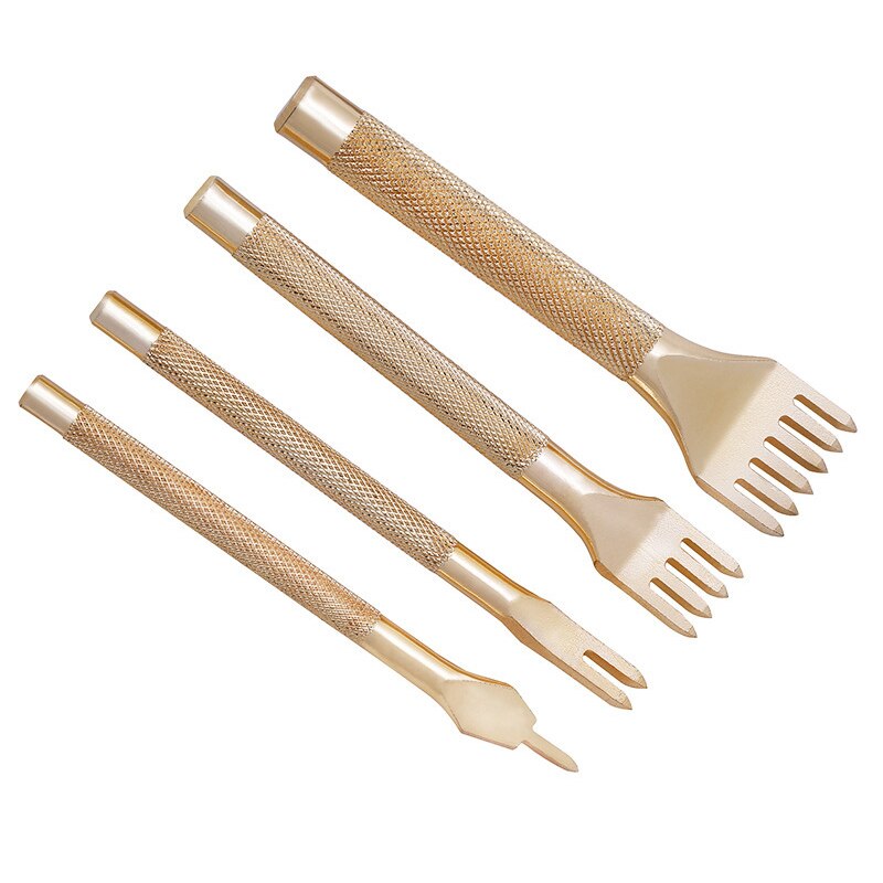 1Pcs 3Mm 4Mm 1/2/4/6 Gouden Kleur Prong Inch Beitel Leer Hobbygereedschappen Hole punch Vetersluiting Stiksels Perforeren Leer Perforator