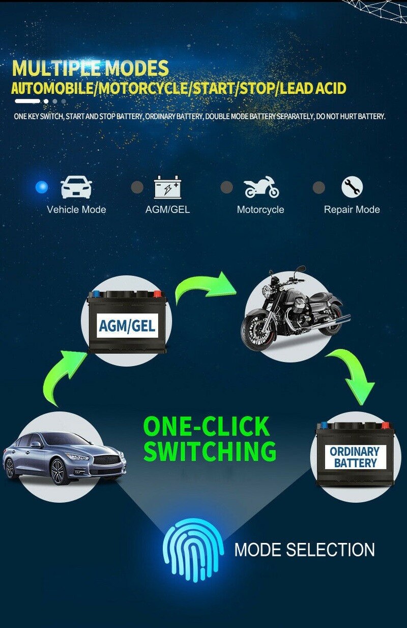 12V/24V 8A Full Intelligent Pulse Repair Changer Digital Touch LCD Display Car Battery Charger Wet Dry Lead Acid Battery-charger