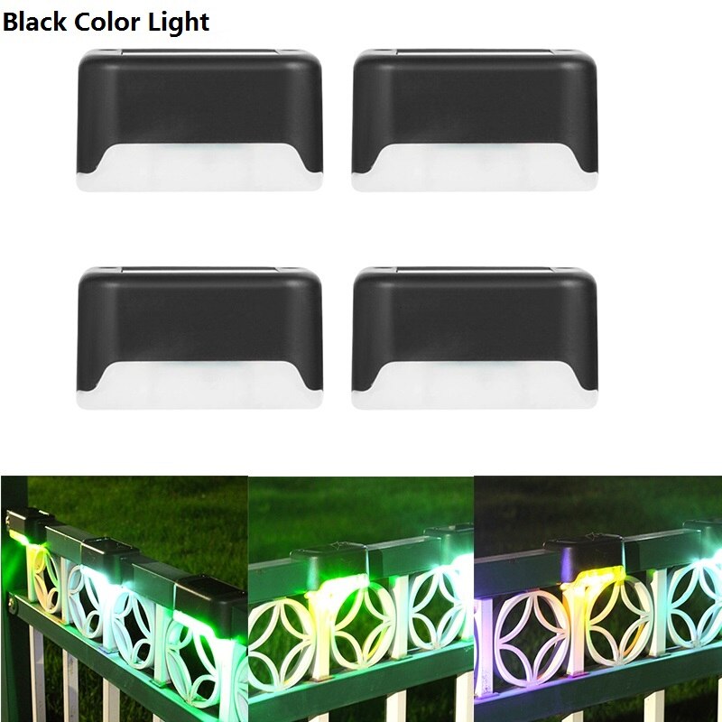 4pcs Solar Deck Lights IP65 LED Lamps for Outdoor Pathway Stairs Steps Fence Yard Low Power Consumption and Power Saving: Black Color Light