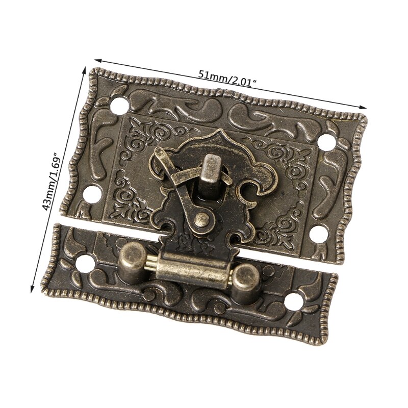 55mm x 47mm Style Vintage loquet boîte en bois moraillon tampon coffre serrure Bronze ton Antique