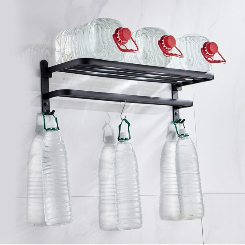 Badeværelse håndklædeholder mat sort håndklædeholder aluminium vægmonteret foldehåndklædehænger opbevaringshyldekrog  mj81009