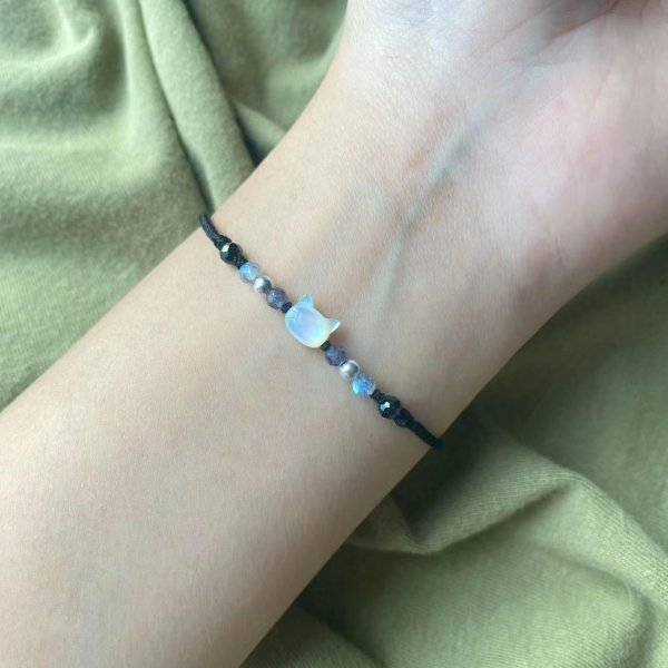 Pulsera de gato bonita hecha a mano para parejas, cuerda de mano única y para mujeres y hombres, pulsera tejida con cuentas, de joyería para la muñeca: Oro oscuro
