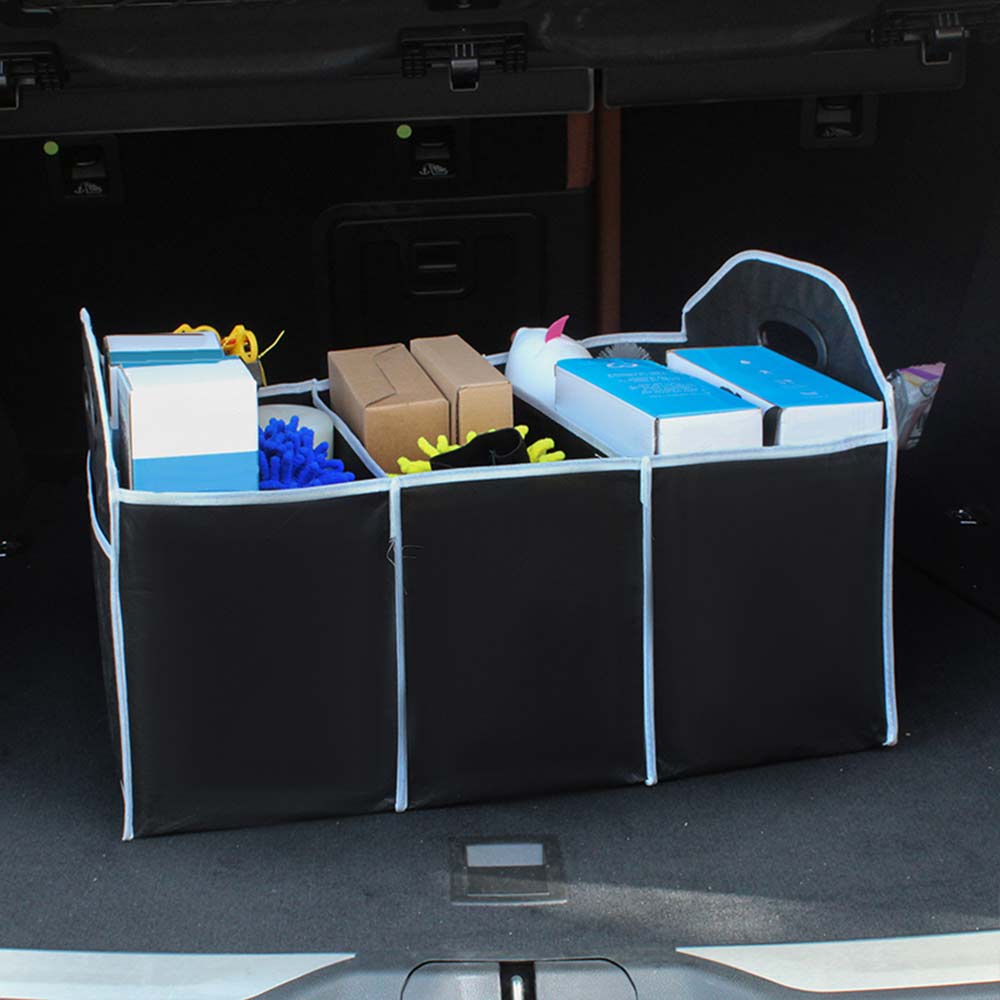 car trunk storage box stackable folding organizer Non-woven car storage bag with 3 Compartments car storage organizer back seat