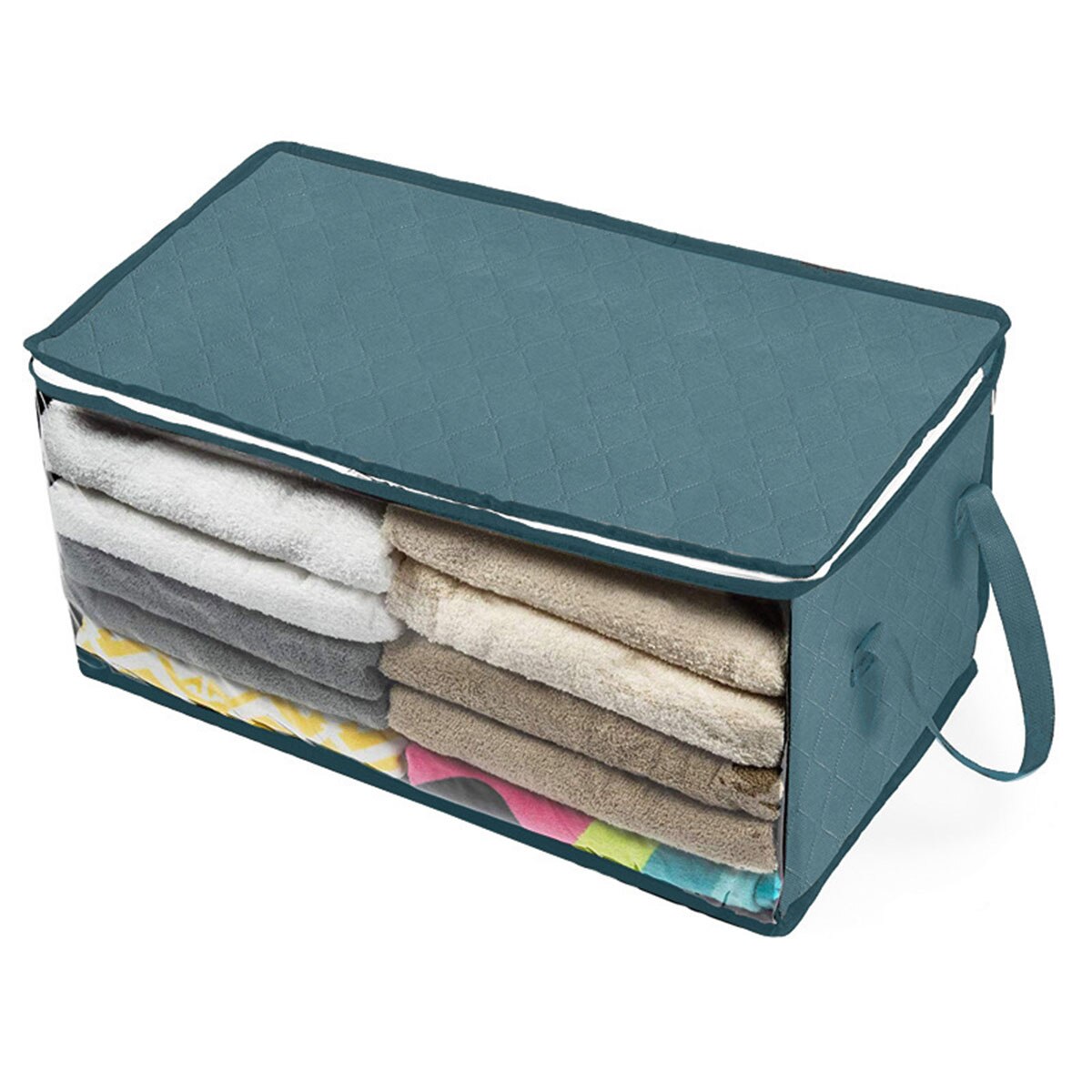 Non-Woven Fabric Folding Storage Bag with Zipper Dustproof Moisture-proof Clothes Quilt Storage Case Holder Organizer Save Space: A 58x31x30cm Blue