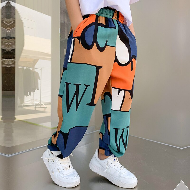 Pantaloni per bambini per ragazzi pantaloni sportivi lettere stampa estate Cool sottile stile Casual abbigliamento per ragazzi per 4 6 8 10 12 14 anni