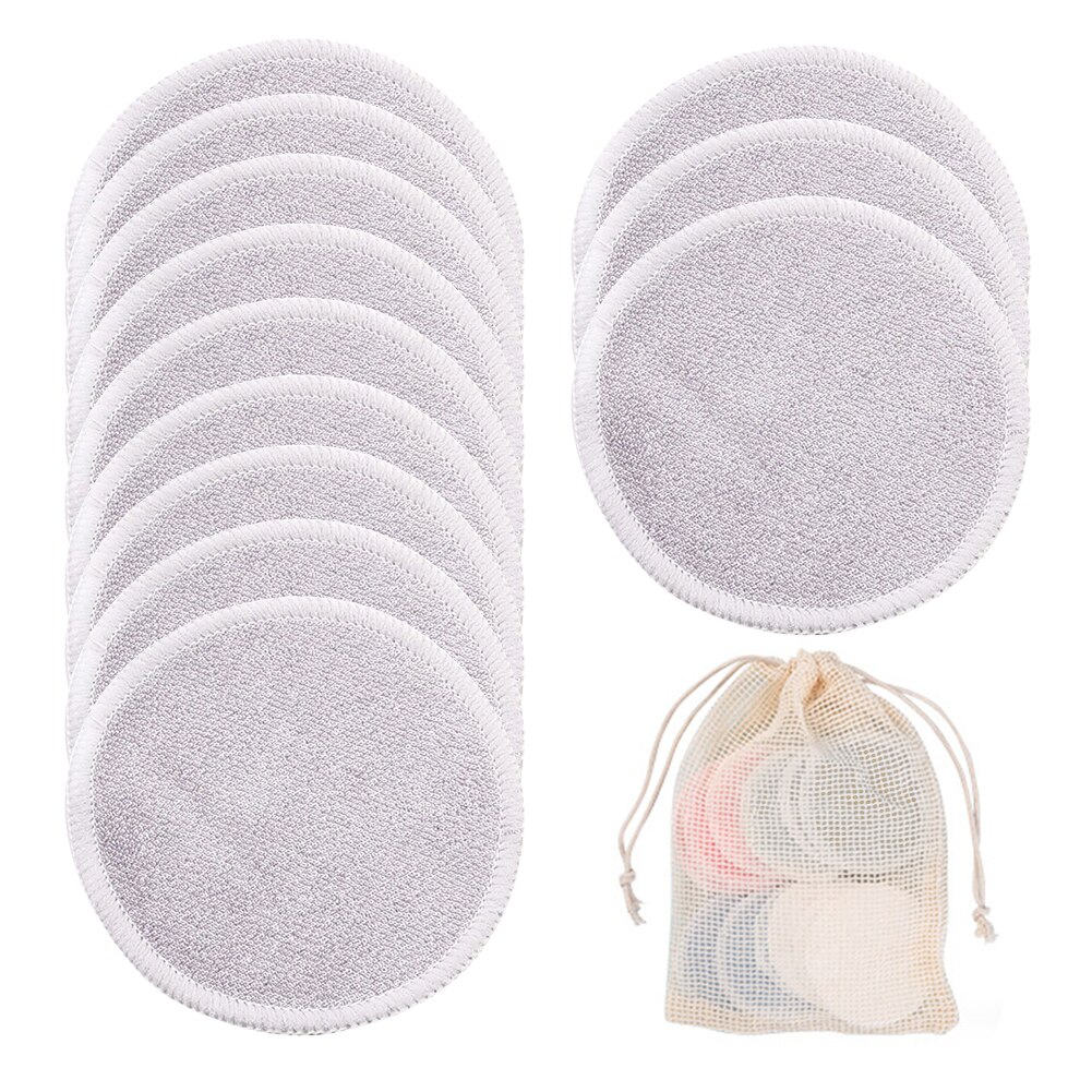 Almohadillas de algodón reutilizables para quitar el maquillaje Facial, almohadilla de limpieza de tres capas, lavable, con bolsa de lavandería, 12 Uds.: 12pcs Grey