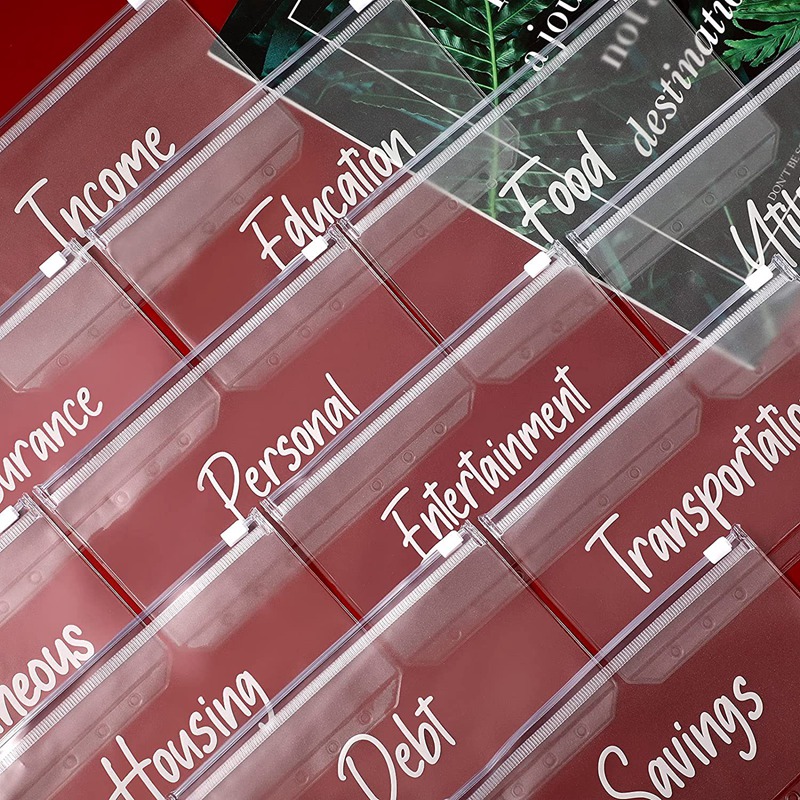 A6 PU Leather Notebook Magnetic Personal Planning Binder with 12 Binder Pockets Binder Zipper Folder for Bill Planner