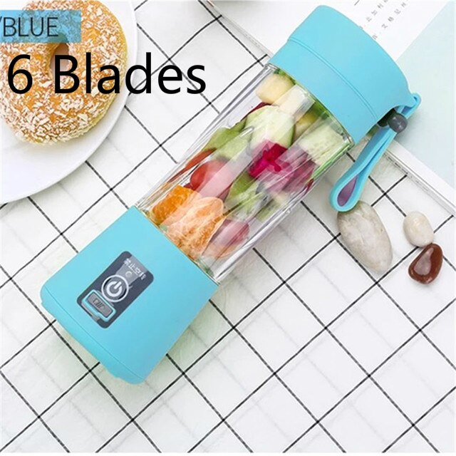 Tragbare Mini Orange Presse Entsafter Tasse Flasche USB Elektrische Obst Zitrus Zitrone Entsafter Milch Rührgerät 380ML Ladung Entsafter: 6 Klingen Blau