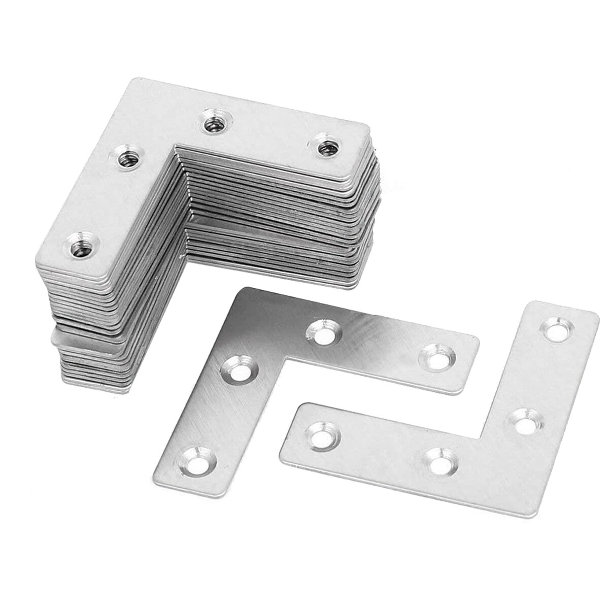 60PCS Flat Plate L Shape, Stainless Steel Fixing Mending Repair Plates Corner Brace Brackets (2 x 2 x 0.04 Inch): Default Title