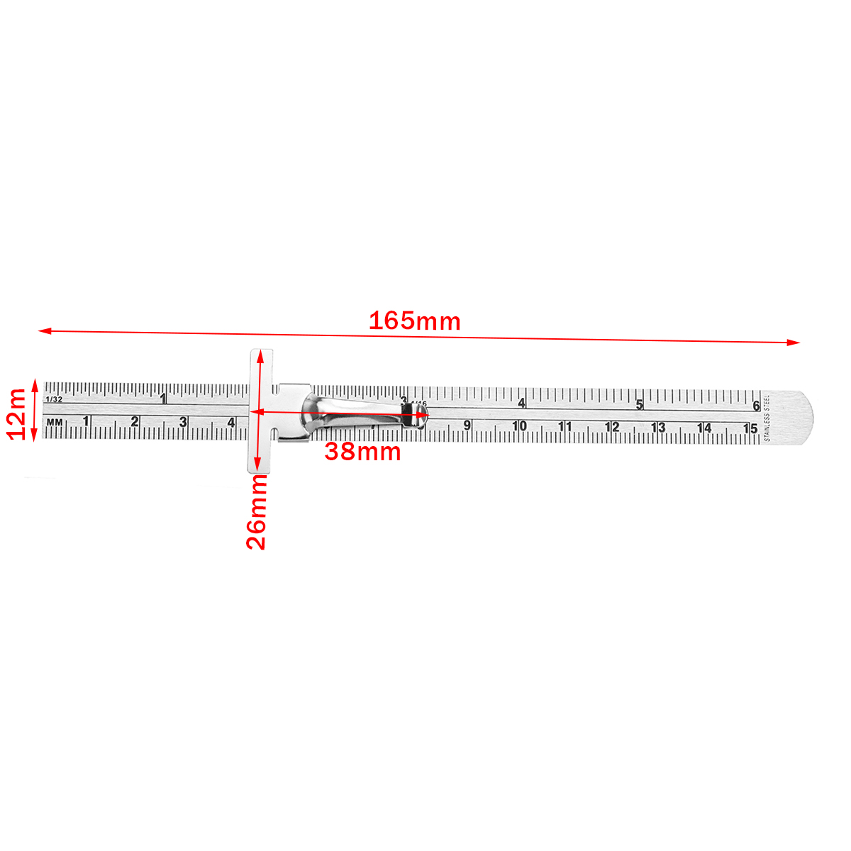 6 &quot; 0-150mm standardmätare i rostfritt stål djup längdmätare skala märkning mätverktyg med avtagbar klämma lätt att använda/bära