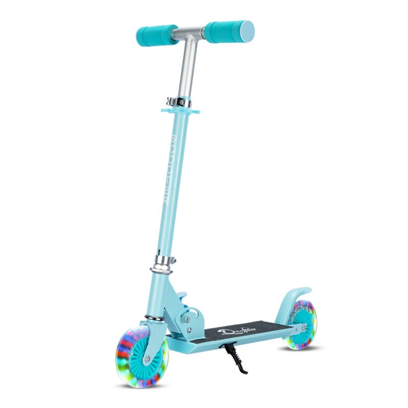 Barnescooter 2 hjul folde fod scootere led glans balance cykel justerbar højde skateboard spark scooter til børn sport legetøj: Blå med lys