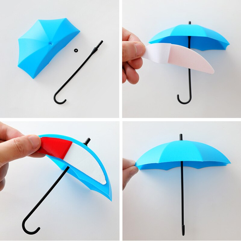 3Pcs Umbrella Shape Hook Wall Hanger Rack Small Items Kitchen Bathroom Wall Mounted Decor Hook Household Multi-purpose Holder