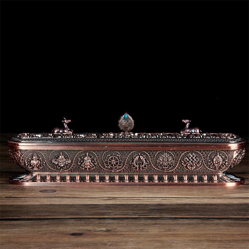 Copper Tibet Incense Burner Antique Handmade Incense Stick Holder Zen Buddhist Teahouse Home Office Decoration Crafts Ornaments: L Red copper