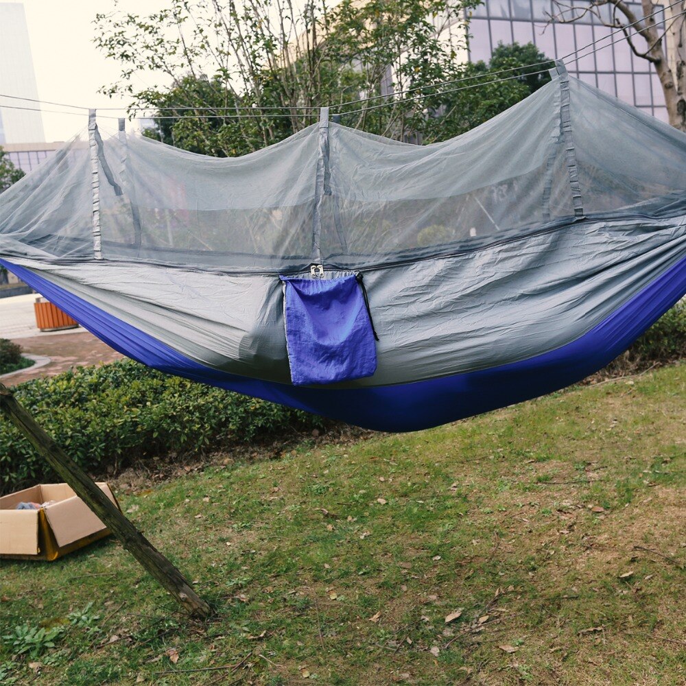 1-2 Person 260*140cm Camping Hammock Outdoor Mosquito Bug Net Portable Parachute Nylon Hammock for Sleeping Travel Hiking