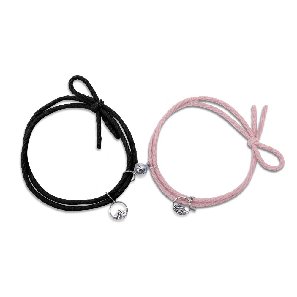 Magnetische Berg Ozean Anhänger Paar Armband Für Liebhaber Beste Freunde Trendy Charme Freundschaft Armbänder Schmuck: Black Pink