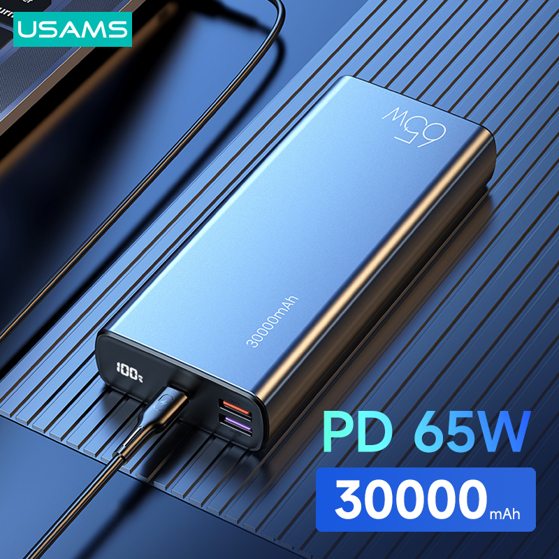 Usams Pd 65W Power Bank 30000Mah Qc Fcp Afc Snel Opladen Powerbank Voor Laptop Smartphone Tablet Schakelaar Draagbare externe Batterij