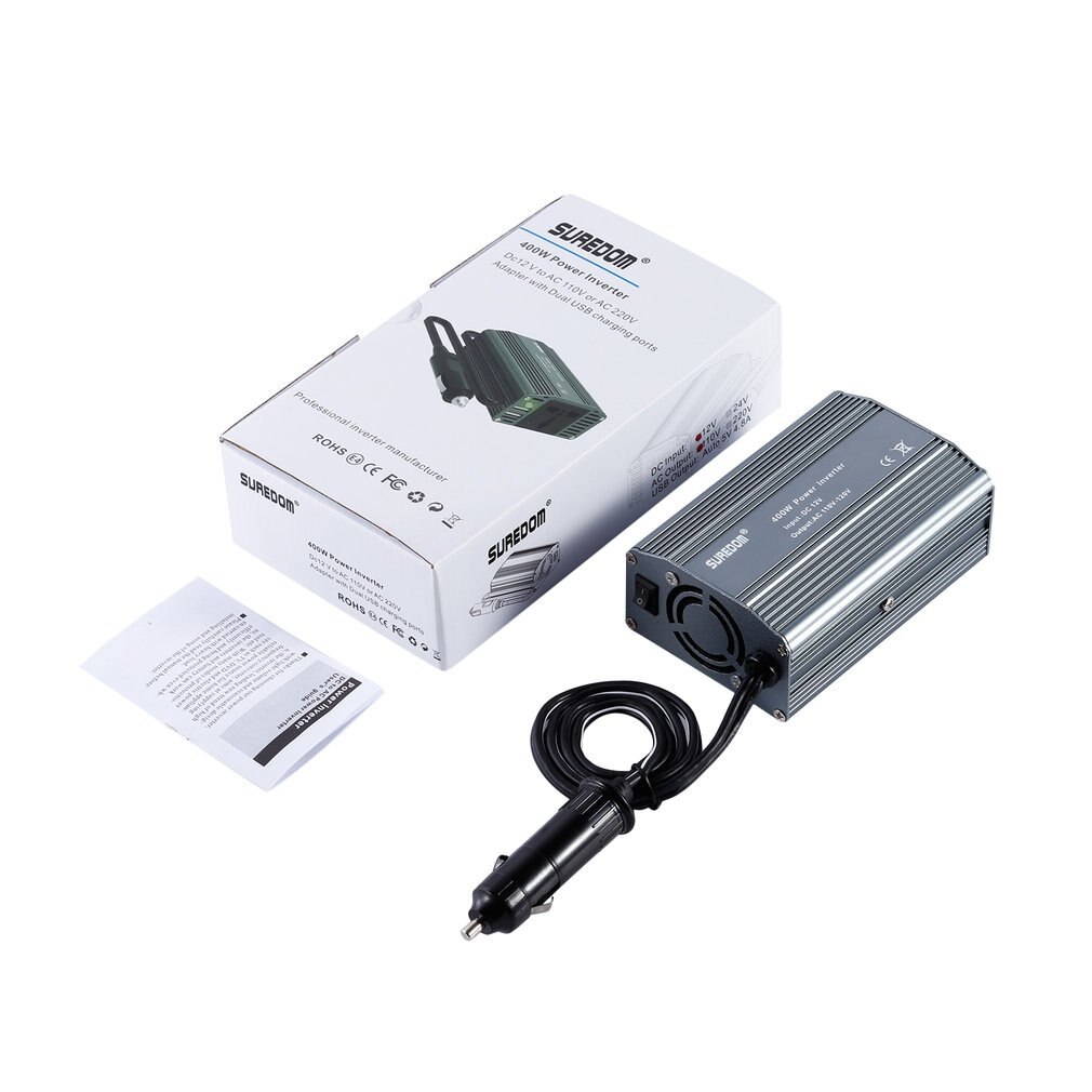 400W di Potenza Inverter Auto con 2 Prese e 2 Porte USB di Ricarica Auto Inverter Ultra Compatto per smartphone