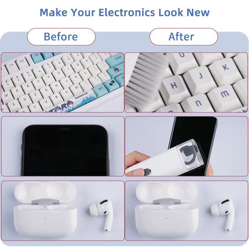 Kit de nettoyage de clavier 7 en 1, nettoyeur pour ordinateurs portables avec extracteur de capuchons de touches, ensemble de nettoyage de brosse de clavier multifonctionnel pour téléphone Airpods