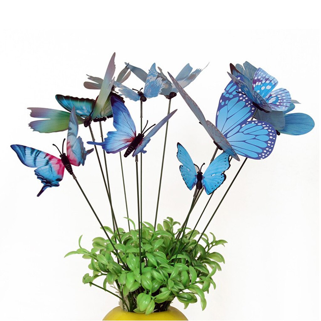 12pcs Colorful Butterfly Stakes Outdoor Yard Garden Flower Pot Decoration Craft Butterfly Stakes Decor Butterfly Stakes: Blue as described