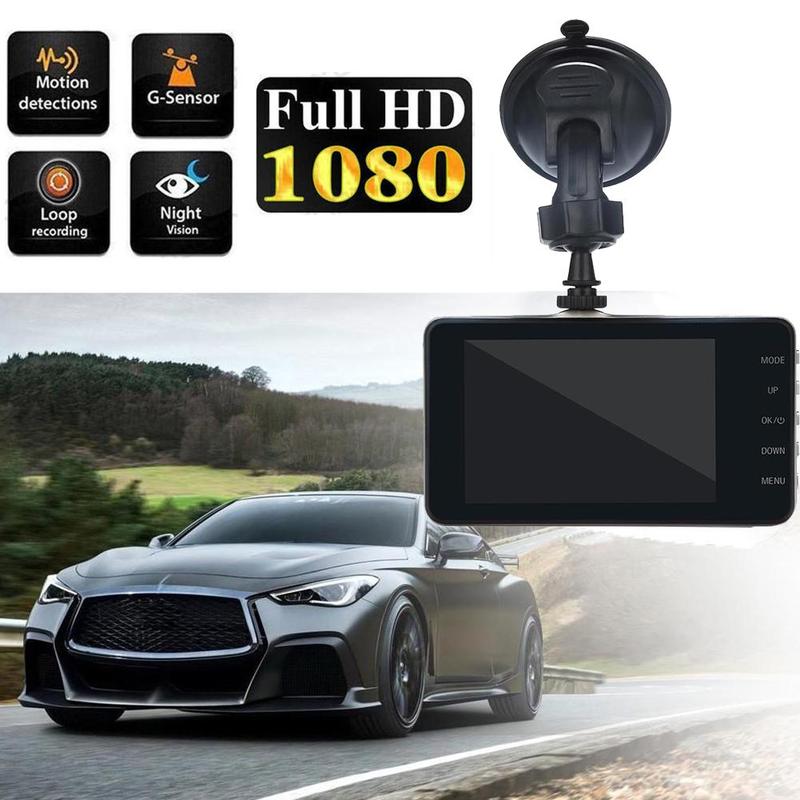 4-inch Lcd Ips Dual-lens Car Dash Cam Fhd 1080p Dashboard Camera 170-degree Drive Dvr Dashcam