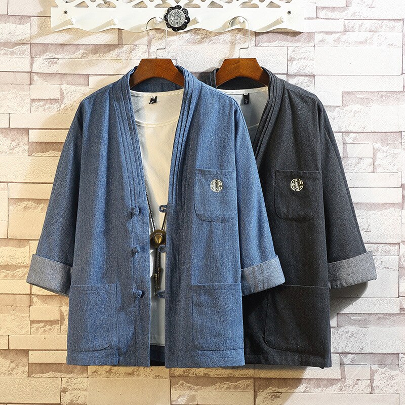 Japanese Style Kimono Haori Samurai Robes Gown Chinese Hanfu Cardigan Jackets Retro Qipao Tops Denim Coats Casual Blouse