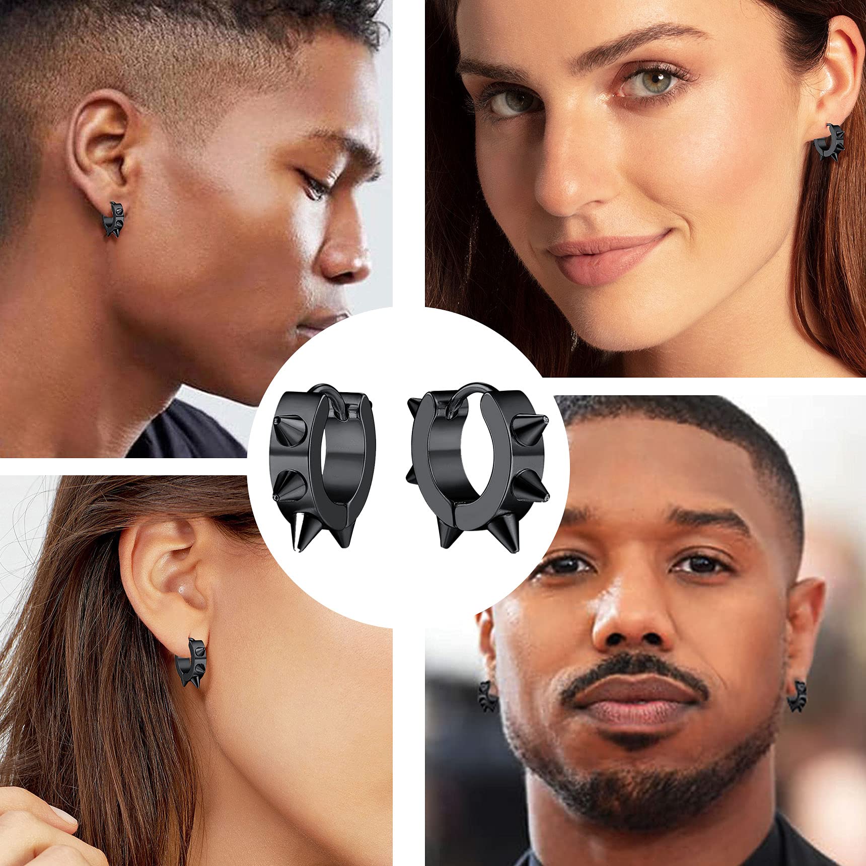 Punk Spike Huggie Hoop Earrings Round/Heart/U Shape Stainless Cartilage Stud Earrings Men Women Cool Gothic Style Chunky Jewelry