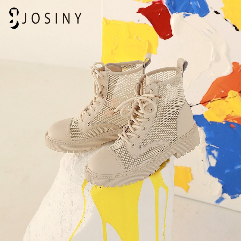 JOSINY – bottes Martin ajourées pour femmes, chaussures de loisirs respirantes, noires, à semelle épaisse
