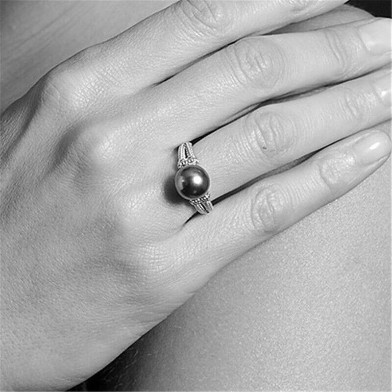 S925 Silver Pearl Ring for Women Bizuteria Wedding Anillos De diamond Gemstone silver 925 jewelry Grey Pearl Ring women