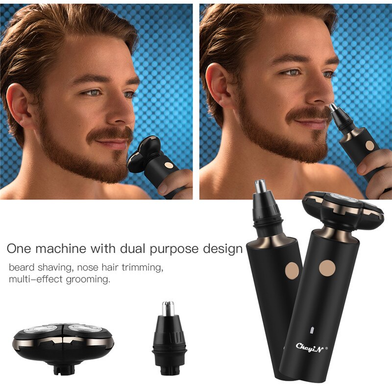 Rasoir électrique 4D pour hommes, 3 lames, lavable, tondeuse pour le nez, les cheveux, brosse de nettoyage du visage, Rechargeable par USB