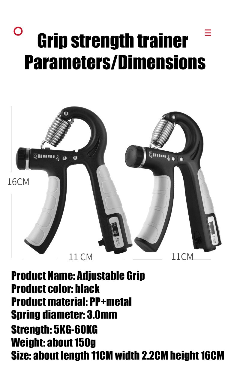 R-Shape Adjustable 10-130 lbs Hand Grip with Counter Sports Strength Exercise Strengthener Gripper Spring Finger Carpal Expander