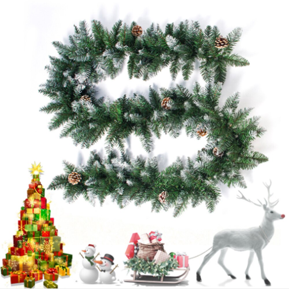 2.7M Christmas Rattan Green Artificial Xmas Tree Rattan Hanging Wreath Ornaments with Pine Cone DIY Decorative