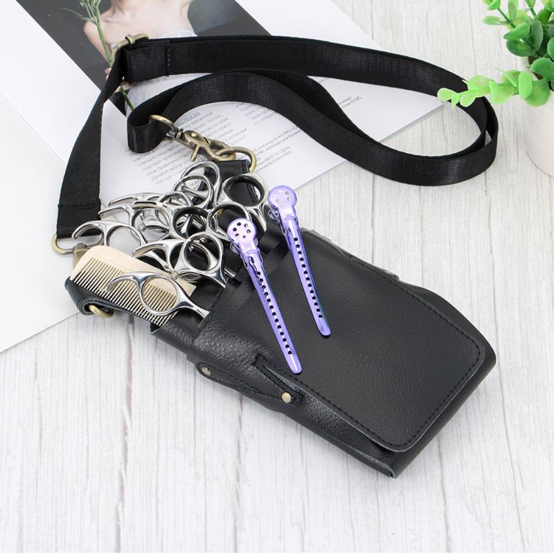 Portable PU Leather Barber Scissor Bag Comb Clip Brush Storage Pockets Hairdresser Organizer for Hairdressers Salon Hair Stylist