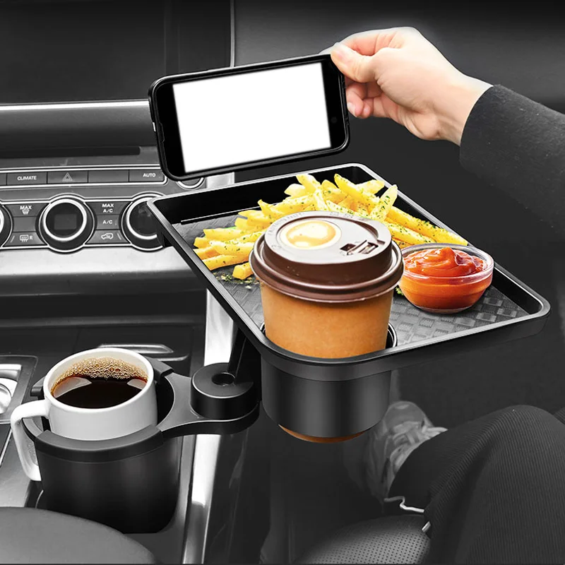 Portavasos para coche, expansor, portavasos multifunción con mesa de comida, bandeja Base ajustable de 360 grados para aperitivos