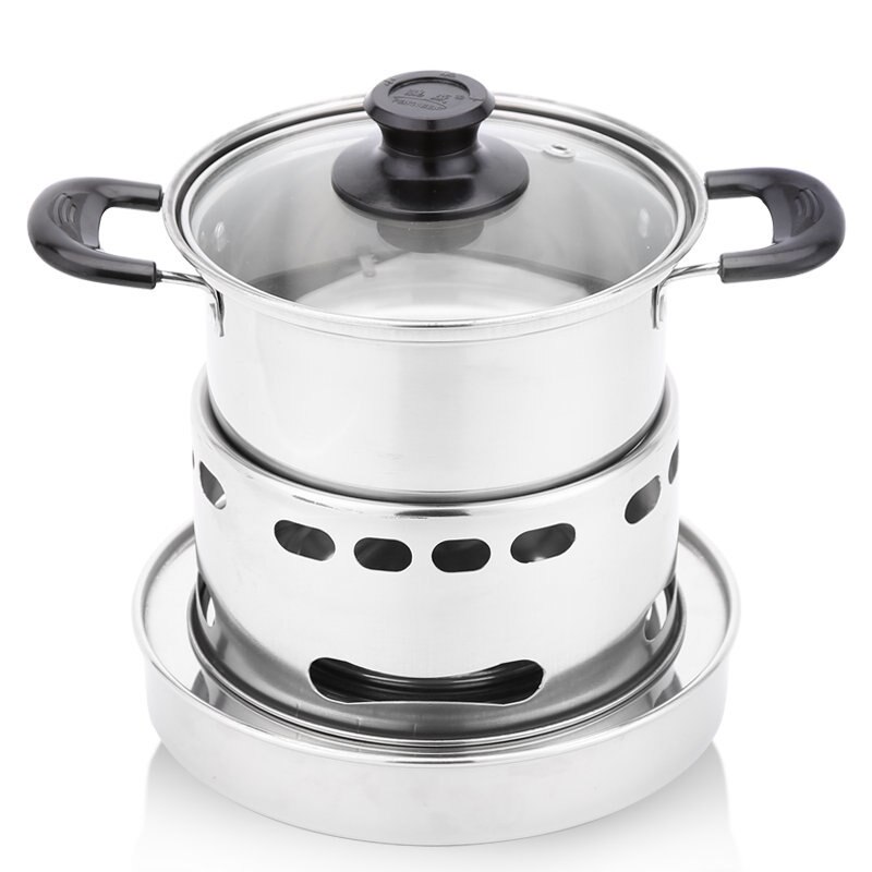 Verdikte rvs vloeibare vaste alcohol kachel oven kleine hete pot droge pot outdoor slaapzaal voor een man multi fornuis
