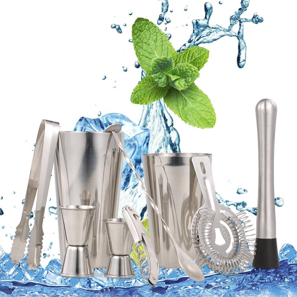 Stainless Steel Bar Sets 9pcs/set Bar Set Red Wine Boston Cocktail Shaker Gin Drink Set Kit For Bar