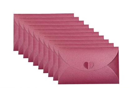50 Pcs Handmade Mini Card Cute Post Card Heart Clasp Kraft Paper Envelopes Shining Colorful Envelopes Envelope Holders: Wine Red
