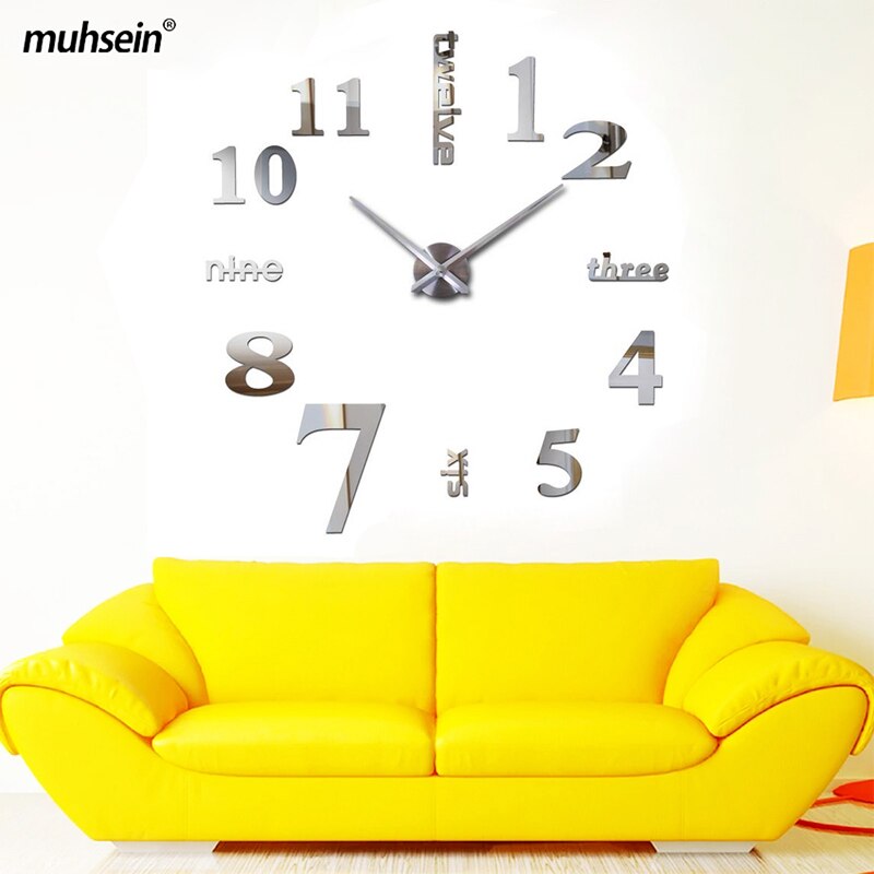 Muhsein gør-det-selv boligindretning vægur akryl spejl wallsticker ur ejendommeligt digitalt mute urværk